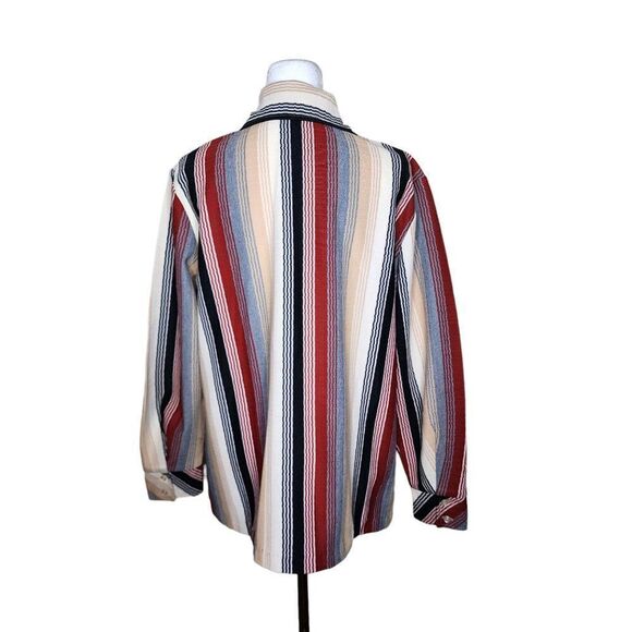 Vintage 70s Full Zip Cabana Jacket Womens Size XL Striped Dagger Collar Poly - Picture 5 of 8